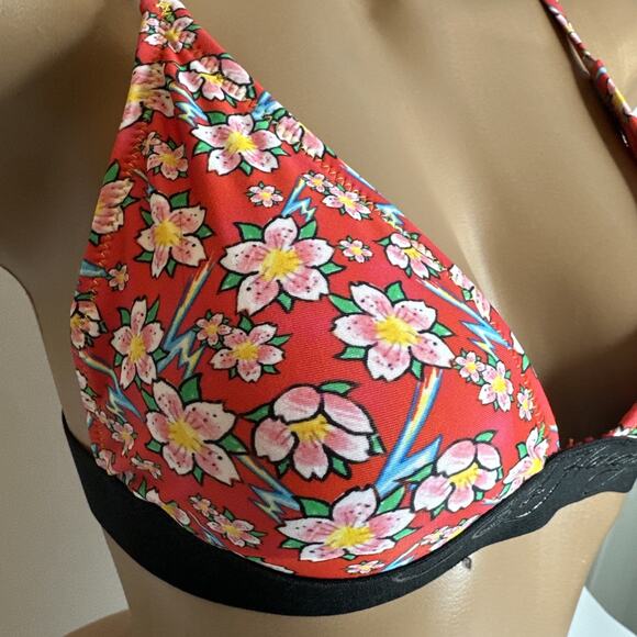 Ed Hardy Red Hawaiian Floral Bikini Top M Medium New With Tags - Picture 3 of 12